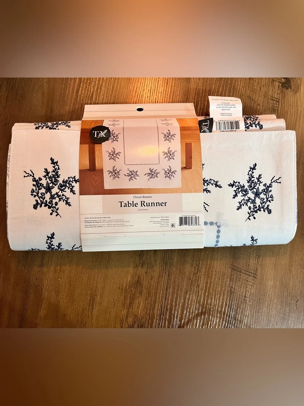 Floral Cotton Reversible Table Runner Blue and White 14 × 90-inch My Texas House